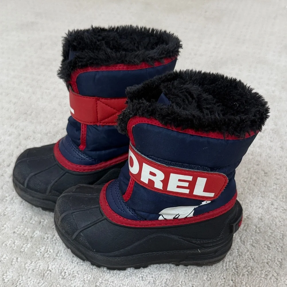 Sorel Navy and Red Kids' Insulated Winter Boots